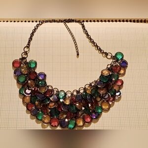 Elegant Multicolor Circle Gemstone Bib Necklace